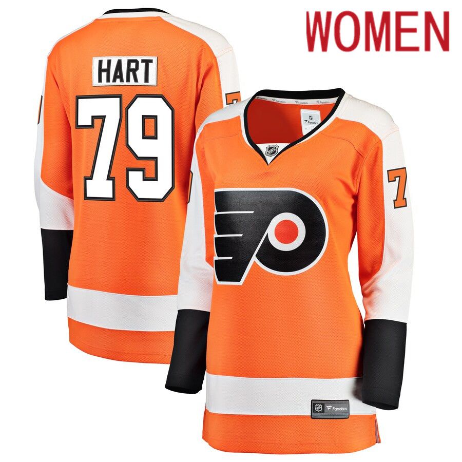 Women Philadelphia Flyers #79 Carter Hart Fanatics Branded Orange Home Breakaway Player NHL Jersey->women nhl jersey->Women Jersey
